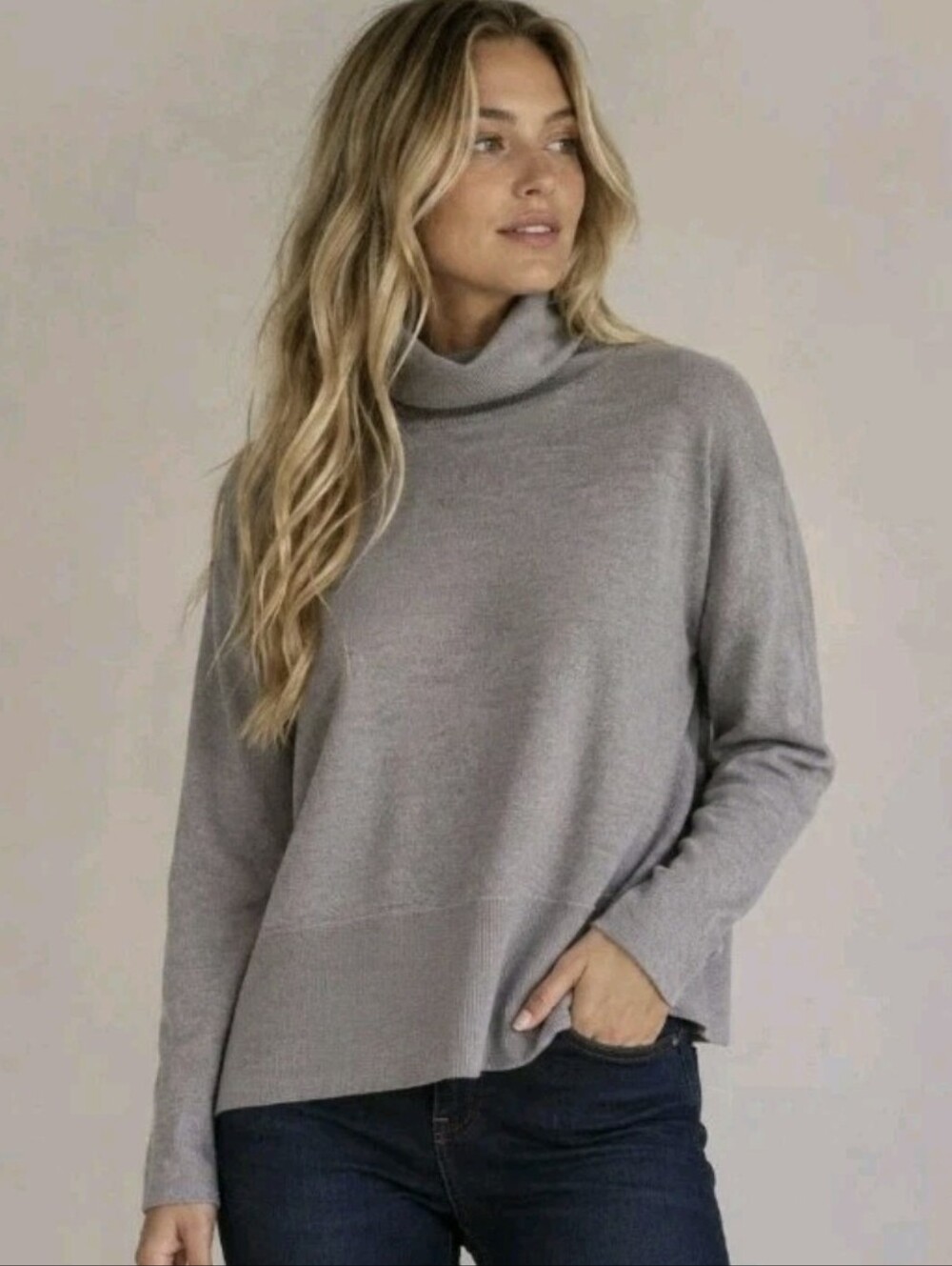 Everlane Luxe 100% Wool Sweater Turtleneck Gray Square Boxy Oversized Sz S